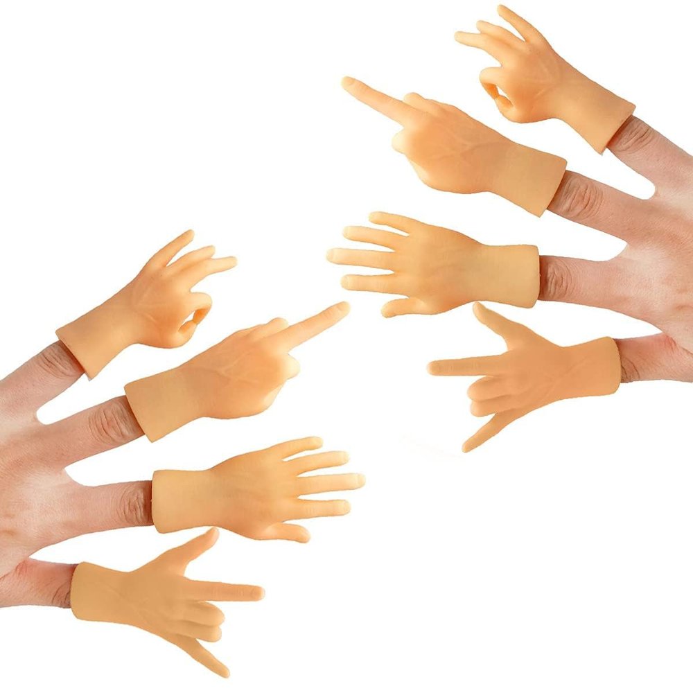 AQKILO Tiny Hands Mini Finger Puppets 8 Pieces, Left and Right Hand Set, Mixed Styles, Funny Party Favors and Novelty Toys for Kids and Adults