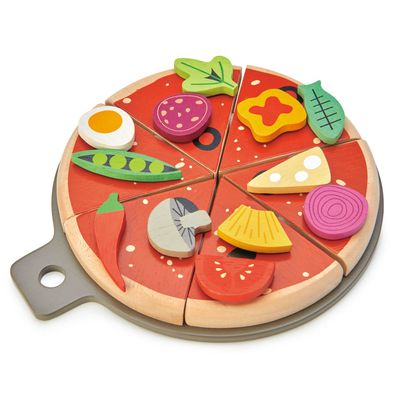 Tender Leaf Toys - Pizza Party - 6 Slices of Realistic Pizza Toy Set with 12 Different Toppings, Kraft Card Take-Out Box Included - Pretend Play Food for Kids - 3+