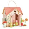 Tender Leaf Toys - Rosewood Cottage - Portable Furnished Wooden 2-Story Dollhouse Set with Handle, 4 Pcs Miniature Toadstool Family with 10 Accessories - Pretend Play Gift for Kids - Age 3+ view 1