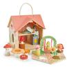 Tender Leaf Toys - Rosewood Cottage - Portable Furnished Wooden 2-Story Dollhouse Set with Handle, 4 Pcs Miniature Toadstool Family with 10 Accessories - Pretend Play Gift for Kids - Age 3+ view 2