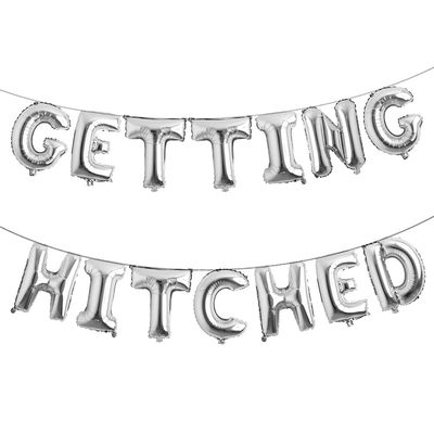16" Getting Hitched multicolor Bachelorette, Wedding, Bridal Shower Party Balloon Letter Decorations Bridal Celebration Decoration banner party suppliers (GETTING HITCHED Silver)