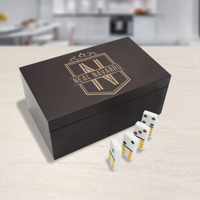 Center Gifts Personalized Rosewood Finish Double Twelves Dominoes Set with Name