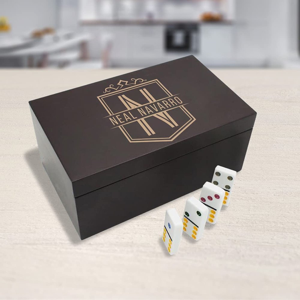 Center Gifts Personalized Rosewood Finish Double Twelves Dominoes Set with Name