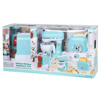 Playgo Toys Enterprises Ltd PlayGo My First Kitchen Appliances Playset; Coffee Maker, Mix Master and Toaster Pretend Coffee Machine (Blue Trio) Designed for Kids Ages 3+ Years