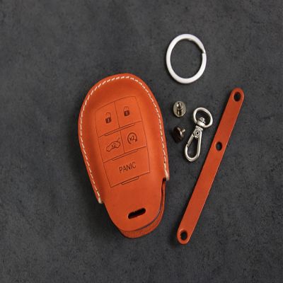 Leather Brut[ALF-01-5B] Key Fob Cover for Alfa Romeo - Giulia Stelvio 4C Mito Giulietta - 5 Buttons - Italian Veg-Tanned Leather (Orange, Hardware #1)