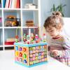 Qilay Wooden Activity Cube for Toddlers (Large), 5 in 1 Multipurpose ABC-123 Abacus Bead Maze Shape Sorter | Early Educational Toy for Toddlers - First Birthday Present for Boys Girls view 2
