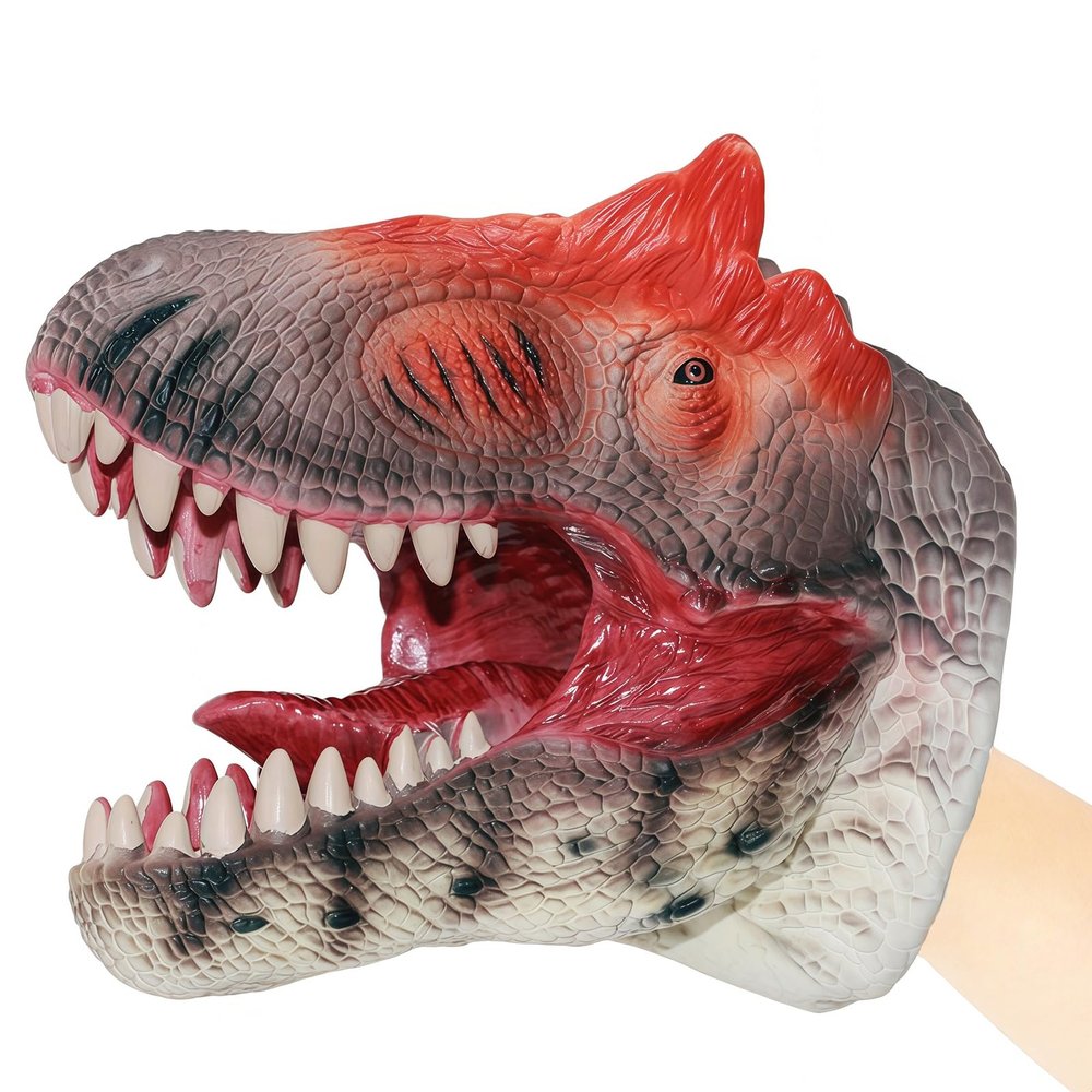 Gemini&Genius Allosaurus Dinosaur Hand Puppet -Scary Toy for Kids- Soft Rubber Dino Head Hand Puppet Toy for Role Play, Storytelling, Cake Topper, Halloween Decoration