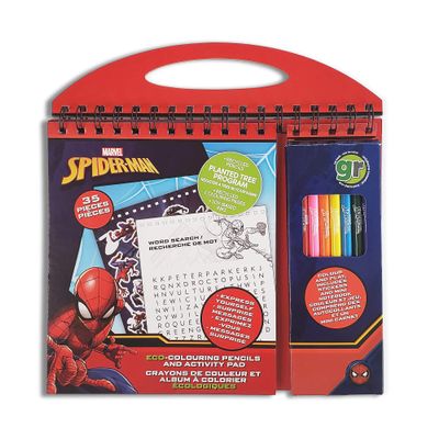 greenre Marvel Spiderman Eco-Colouring and Activity Pad-Coloring Pencils, Mini Notebook, Activity and Sticker Page Sketch Pad - Under Tree Planting Program