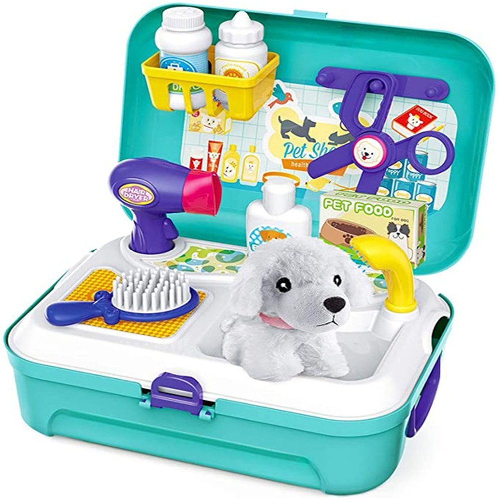AZERISSO Dog Grooming Kit with Backpack Doctor Set Vet Kit Pretend Play Toys