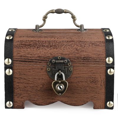 Retro Wooden Treasure Chest Storage Box Wooden Money Storage Box Bank with Lock and Keys Savings with Lock Wood Carving Handmade