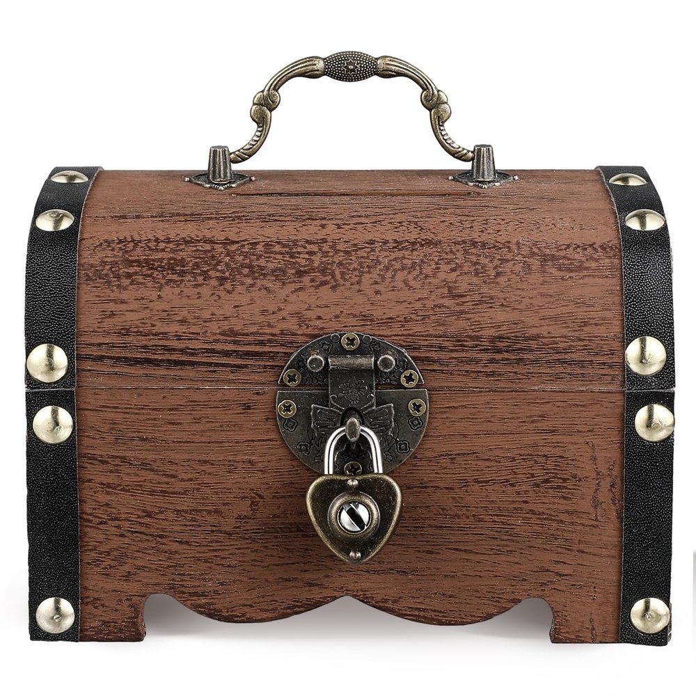 Retro Wooden Treasure Chest Storage Box Wooden Money Storage Box Bank with Lock and Keys Savings with Lock Wood Carving Handmade