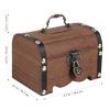 Retro Wooden Treasure Chest Storage Box Wooden Money Storage Box Bank with Lock and Keys Savings with Lock Wood Carving Handmade view 3