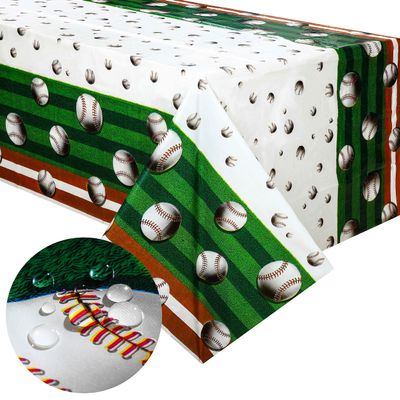 2 Pieces 108 x 54 Inch Baseball Table Covers Baseball Plastic Disposable Tablecloth Sport Theme Tablecloth for Sport Theme Games Day Birthday Party Decoration Supplies