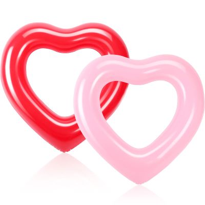 Sumind 2 Pieces Heart Pool Float, 47.3 x 39.4 Inch Inflatable Swim Rings Bachelorette Party Pool Float Tube, Heart Shaped Summer Swimming Ring, Water Beach Party for Adults (Pink, Red)
