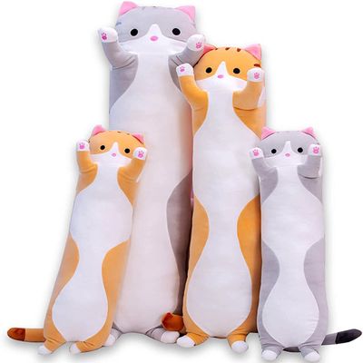 Cute Cat Plush Long Body Pillow Cuddle Cartoon Stuffed Animals Cat Plushie Soft Doll Pillows Gifts for Kids Girls (Gray, 51 Inches), 1 Count (Pack of 1)