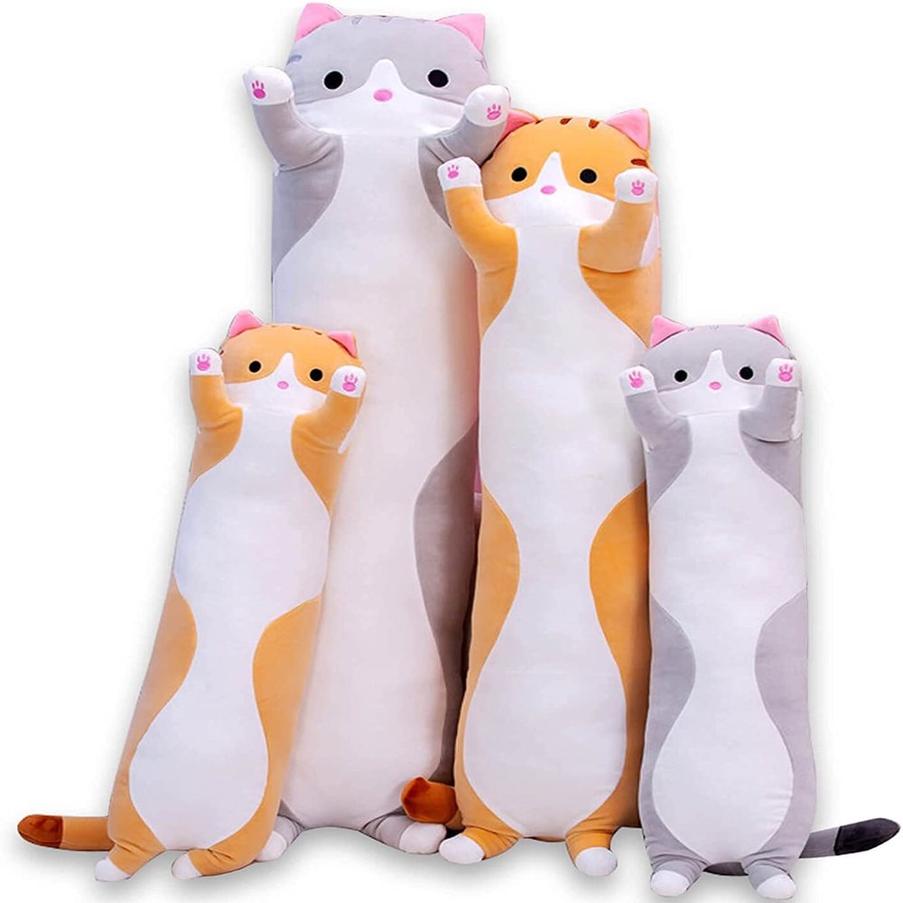 Cute Cat Plush Long Body Pillow Cuddle Cartoon Stuffed Animals Cat Plushie Soft Doll Pillows Gifts for Kids Girls (Gray, 51 Inches), 1 Count (Pack of 1)
