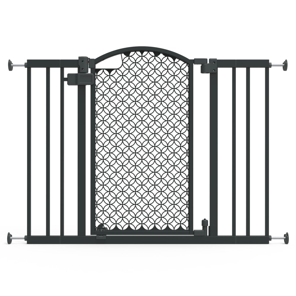 Summer Infant Modern Home Walk-Thru Safety Pet and Baby Gate, 28"-42" Wide, 30" Tall, Pressure or Hardware Mounted, Install on Wall or Banister in Doorway or Stairway, Auto Close Door - Gray