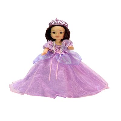 American Fashion World Purple Princess Dress for 14-Inch Dolls |Tiara Included | Premium Quality & Trendy Design | Dolls Clothes | Outfit Fashions for Dolls for Popular Brands