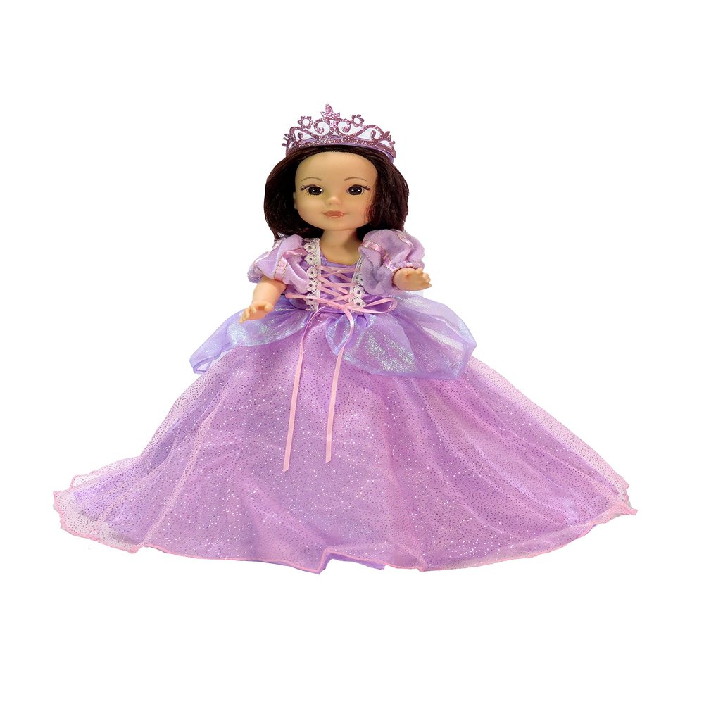 American Fashion World Purple Princess Dress for 14-Inch Dolls |Tiara Included | Premium Quality & Trendy Design | Dolls Clothes | Outfit Fashions for Dolls for Popular Brands