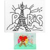 11x14 Pre Drawn Stretched Canvas Painting for Kids | Custom Paris theme | Birthday Gift Eiffel Coloring| Paint Party Favor | DIY Virtual Painting (11x14) view 1