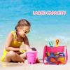 10 Pieces Shell Bag Mesh Seashell Bags Colorful Shell Collecting Bag Mesh Beach Bags with Sand Sifter Shovels Treasures Beach Toy Storage Kids view 4