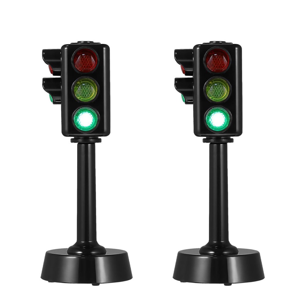 NUOBESTY Traffic Model Toys Signal Model Toys Mini LED Traffic Stop Light for Kids Educational Simulation Signal Lights Playset with Sound 2Pcs
