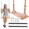Premkid Hanging Wooden Swing, 24"x 8"x 1.2" Tree Swing for Adults and Kids with 500lbs Load, Adjustable Hemp Rope Plus Tree Straps 10.54FT, Wood Swing Set Seat for Outdoor and Indoor Use view 1
