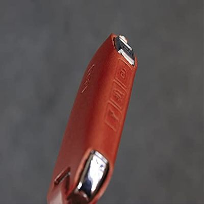 Leather Brut [Kia02-5B] Key Cover for Kia - Forte, Niro, Seltos, Sorento, SOUL, Sportage, Telluride - Italian Veg-Tanned Leather - 5 Buttons (Red, Hardware #2)