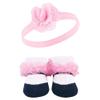 Hudson Baby Infant Girl Headband and Socks Giftset Navy White 10-Pack, One Size view 3