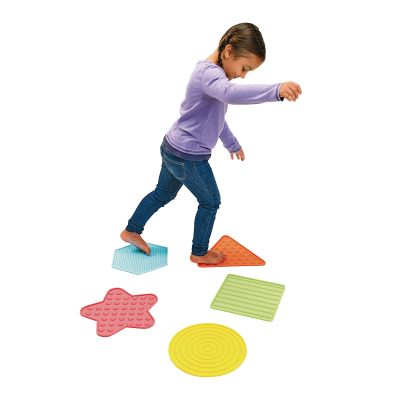 Excellerations Sensory Silicone Mats - Set of 5, Discover Different Textures with 5 Bright Shapes, Stepping Mats for Tactile Exploration, Active Play, Gross Motor Skills, Durable and Easy to Clean