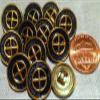 12 Polished Brass Tone Metal Dark Navy Blue Paint (SRAI) Buttons Almst 5/8" 15.3mm view 1