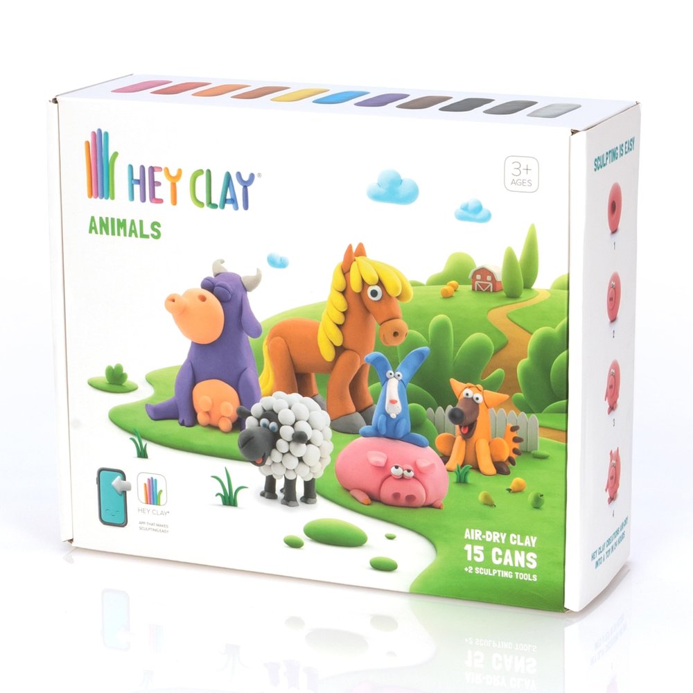 Fat Brain Toys Hey Clay Animals, Air Dry Clay Kit with Interactive App for Kids & Tweens, Modeling Clay and Crafts Set