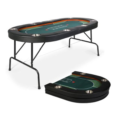 LUCKYERMORE Poker Table Foldable 8 Playes, w/Upgraded Padded Rails & Stainless Steel Cup Holders, Texas Holdem Poker Table for Texas Casino Leisure Game Blackjack Board Game, No Assembly Required