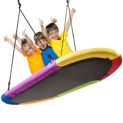 DORTALA Oval Swing, 60 Tree Swing with 40- 63 Adjustable Heights & Multi-ply Rope for Kids & Adults, Large Platform Swing for &Play, Giant Saucer Hammock for Backyard Playground, Multicolor