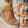 ZBYY Women's Wedge Platform Sandal,Summer Dressy with Pearl Open Toe Platform Sandals Ankle Strap High Heels Sandals view 4