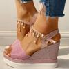 ZBYY Women's Wedge Platform Sandal,Summer Dressy with Pearl Open Toe Platform Sandals Ankle Strap High Heels Sandals view 2