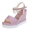 ZBYY Women's Wedge Platform Sandal,Summer Dressy with Pearl Open Toe Platform Sandals Ankle Strap High Heels Sandals view 4