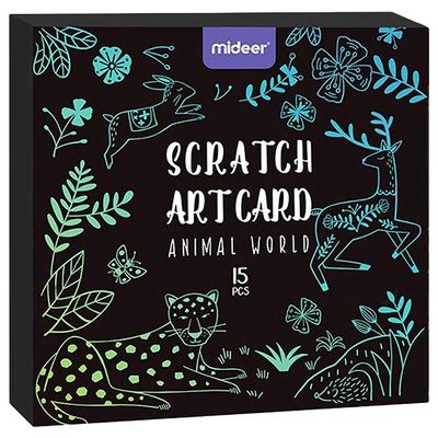 Andreu Toys MD4083 Scratch Art Card Animal World Notebooks and Coloring Books, Multicoloured