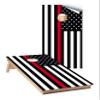 Cornhole Wraps #444 -Red Line Firemen Flag Cornhole Game Graphic Decals - Includes Application Squeegee - Set of (2) 25" x 49" Wraps with Gloss Laminate view 1