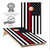 Cornhole Wraps #444 -Red Line Firemen Flag Cornhole Game Graphic Decals - Includes Application Squeegee - Set of (2) 25" x 49" Wraps with Gloss Laminate view 2