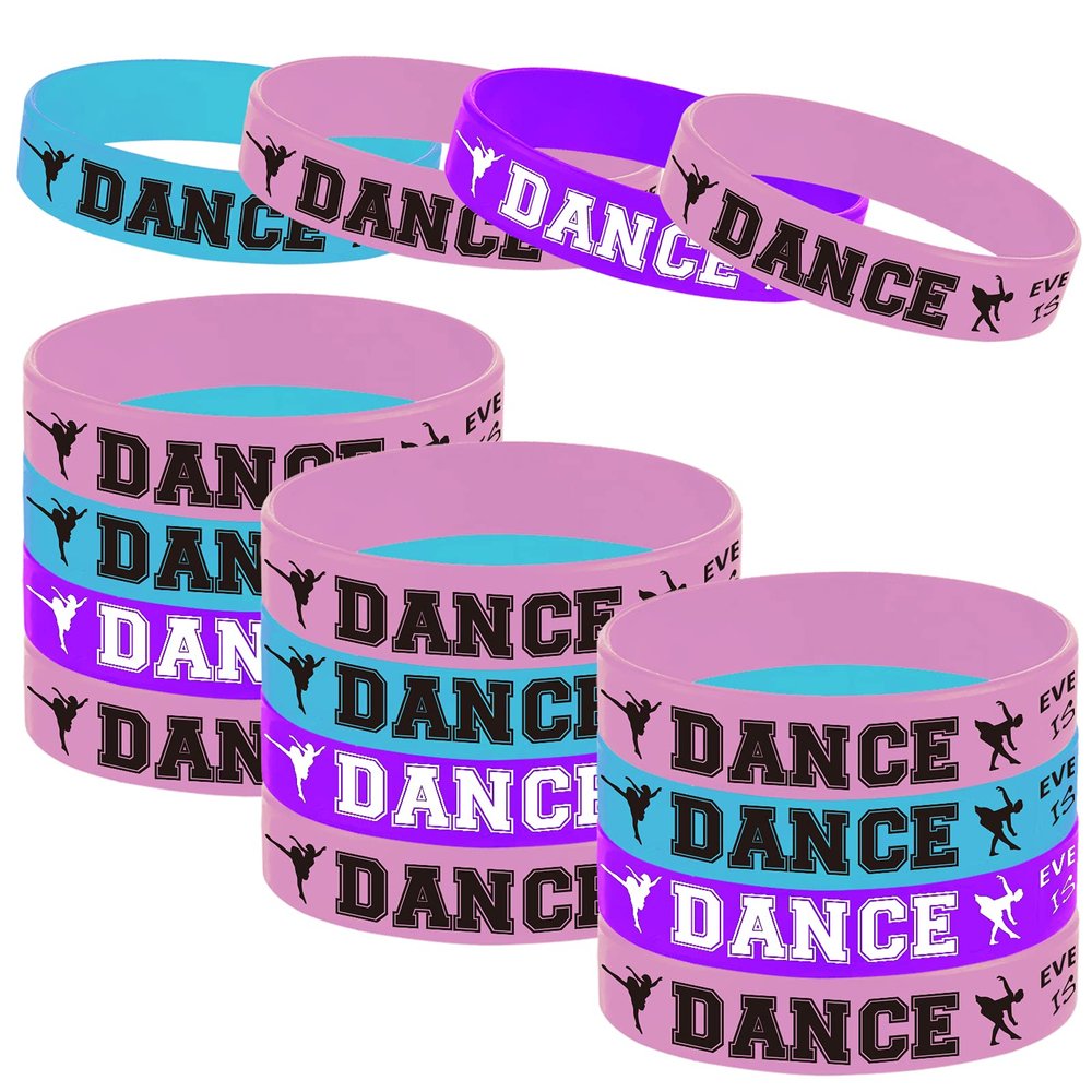 BignzwUra 24PCS Ballet Dance Party Rubber Wristbands Dacing/Dance Movements Ballerina First 21st Birthday Party Favors Supplies Decorations Favor Stuffers Silicone Wristband