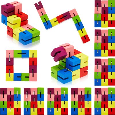 6 Pcs Wooden Fidget Toy Twist Block Cubes Puzzle Sensory Toys Fidget Cubes for Teens Party Favors for Boys and Girls