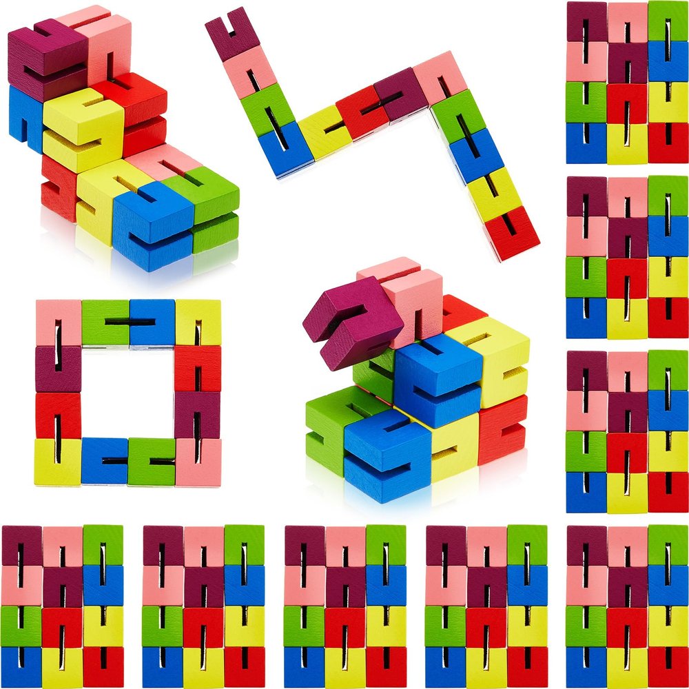 6 Pcs Wooden Fidget Toy Twist Block Cubes Puzzle Sensory Toys Fidget Cubes for Teens Party Favors for Boys and Girls