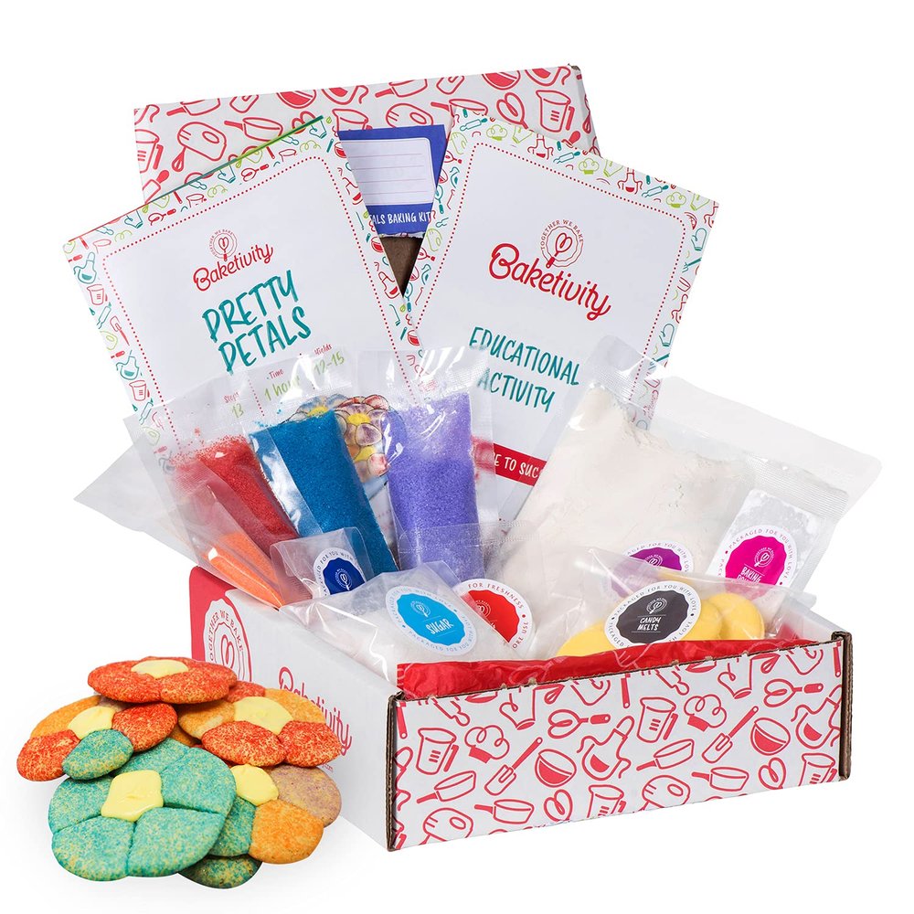 Baketivity Pretty Petals Cookie Making Kit for Kids - DIY Baking Set with Pre-Measured Ingredients - Party Supply Kit for Children Ages 6 and Up - Best Gift Idea for Boys and Girls