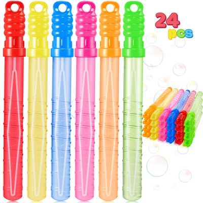 JOYIN 24 Pack 10 Mid Bubble Wands Assortment, 6 Colors Bubble Wands 3 OZ Party Favors Kids Summer Toys, Outdoor Play Toys Games Christmas Birthday Party