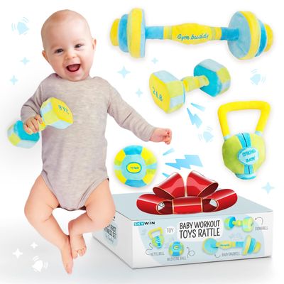 Skywin Plush Baby Dumbbell Toy Adorable Soft Weight Set for Infants and Toddlers Ages 0+, a Cute Christmas Gift for Babies, Fun Birthday Surprise, Easter Basket Toy, and Holiday Gift Idea 2025