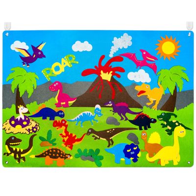 WATINC Dinosaur Felt-Board Stories Set 3.5Ft 37Pcs Preschool Dinosaurs Classification Storytelling Flannel Roar Volcano Ancient Animal Theme Early Learning Play Kit Wall Hanging Gift for Toddlers Kids