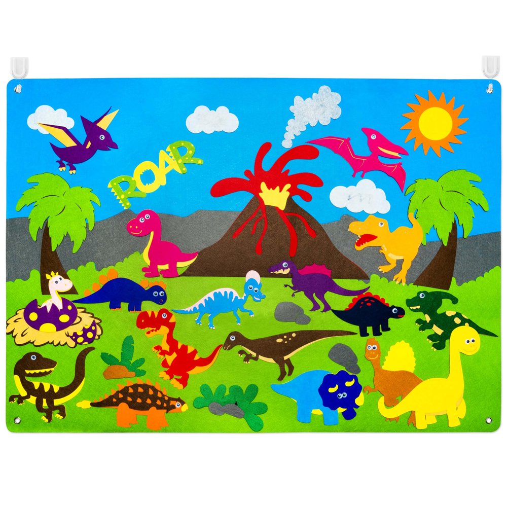 WATINC Dinosaur Felt-Board Stories Set 3.5Ft 37Pcs Preschool Dinosaurs Classification Storytelling Flannel Roar Volcano Ancient Animal Theme Early Learning Play Kit Wall Hanging Gift for Toddlers Kids