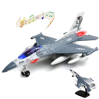 F-16 Fighting Falcon Thunderbirds Model Army Air Force Military Airplane Model Kit with Fun Lights and Sounds, Suitable for Military Enthusiasts to Acquire. (Grey White)