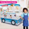 Ice Cream Truck Wooden Playset- 20 Fun Toy Pieces Including Freezer, Steering Wheel, Sink & Sticker Sheet for Kids Name- Popsicles, Cones, Scooper- Play Stand for Indoor Activity Center, Ages 3+ Gift view 2